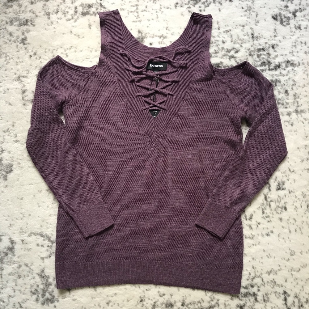 ‼️SOLD‼️ Express Cold Shoulder Knit Sweater - Picture 1 of 3
